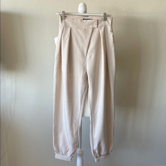 Nasty Gal Beige Tailored Jogger Pants | High Waist | Elastic Hem - Picture 2 of 9